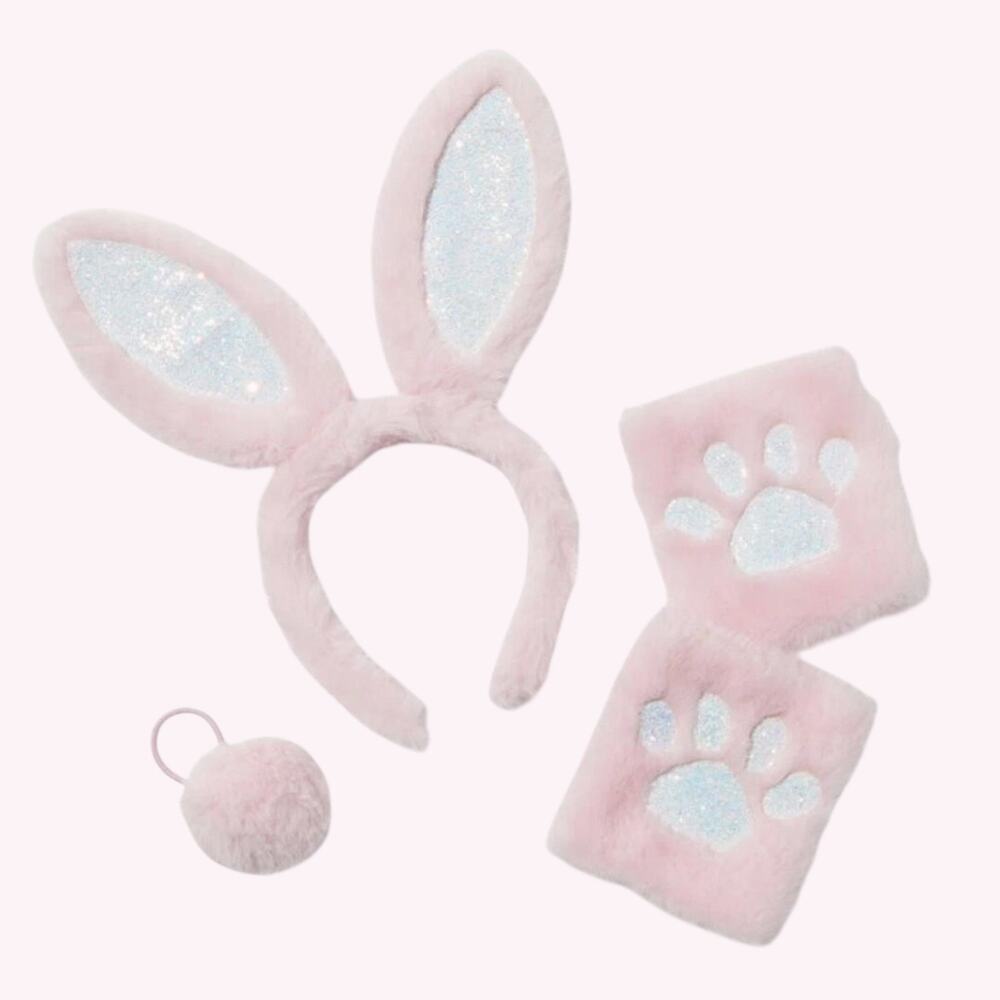Claires Bunny Dress Up Set Ears Headband Paw Arm Warmers Cottontail Plush Gift